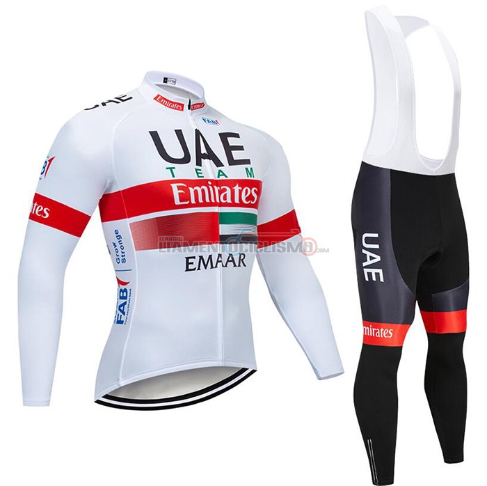 Abbigliamento Ciclismo UAE Manica Lunga 2020 Bianco Rosso